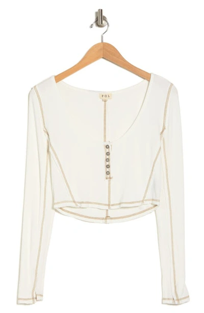 Shop Vici Collection Destinee Long Sleeve Crop Henley In Off White