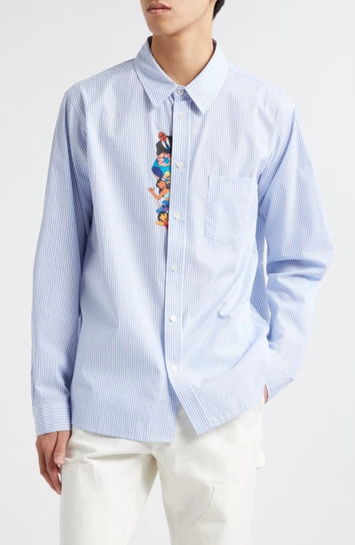 Wahine X Disney Gender Inclusive 'lilo & Stitch' Waimea Stripe Button-up Shirt In Blue/ White