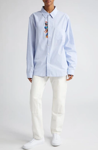 Wahine X Disney Gender Inclusive 'lilo & Stitch' Waimea Stripe Button-up Shirt In Blue/ White