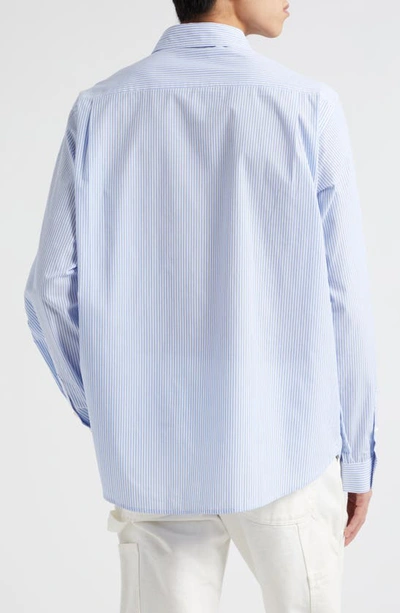 Wahine X Disney Gender Inclusive 'lilo & Stitch' Waimea Stripe Button-up Shirt In Blue/ White