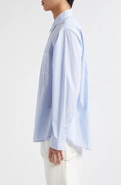 Wahine X Disney Gender Inclusive 'lilo & Stitch' Waimea Stripe Button-up Shirt In Blue/ White