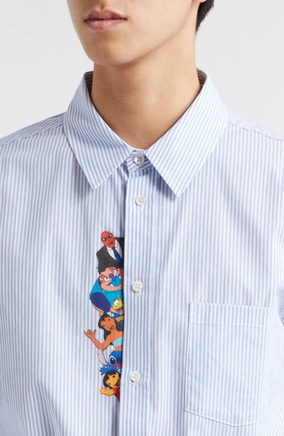 Wahine X Disney Gender Inclusive 'lilo & Stitch' Waimea Stripe Button-up Shirt In Blue/ White