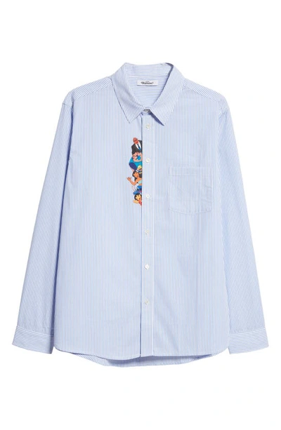 Wahine X Disney Gender Inclusive 'lilo & Stitch' Waimea Stripe Button-up Shirt In Blue/ White