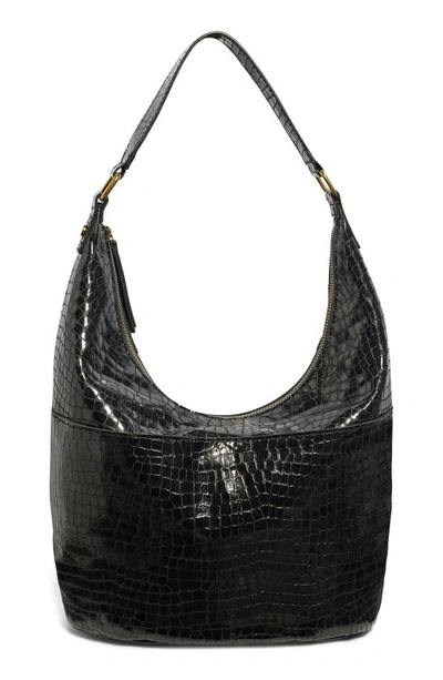 Shop American Leather Co. Carrie Hobo Bag In Black Shiny Croco