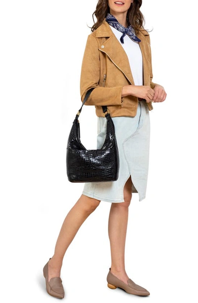Shop American Leather Co. Carrie Hobo Bag In Black Shiny Croco
