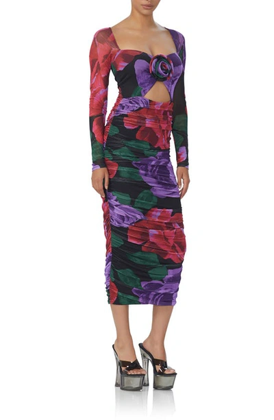 Shop Afrm Sierra Floral Cutout Long Sleeve Midi Dress In Oversized Bloom