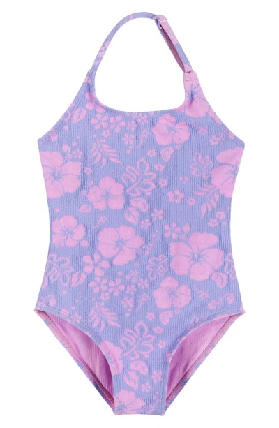 Shop Andy & Evan Kids' Floral Halter One-piece Swimsuit In Purple Floral