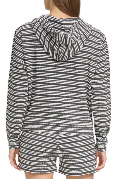 Shop Andrew Marc Heritage Stripe Lace-up Pullover Hoodie In Black/ White Combo
