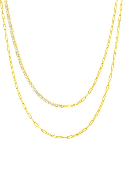 Shop Nes Jewelry Half Tennis & Paper Clip Chain Layered Necklace In Gold