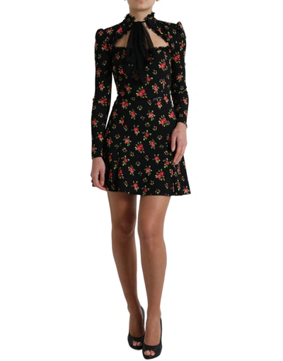 Shop Dolce & Gabbana Elegant Floral A-line Mini Women's Dress In Black