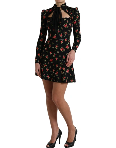 Shop Dolce & Gabbana Elegant Floral A-line Mini Women's Dress In Black