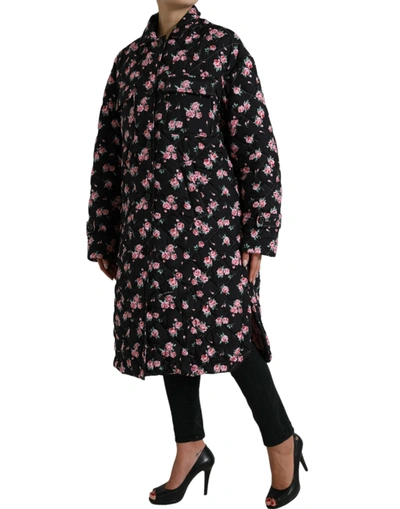 Shop Dolce & Gabbana Elegant Floral Print Trench Coat Women's Jacket In Black