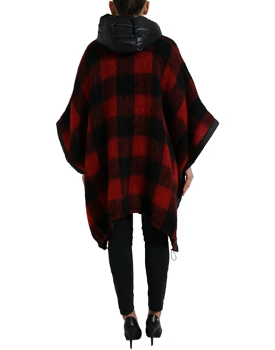 Shop Dolce & Gabbana Elegant Buffalo Check Poncho Women's Jacket In Black And Red