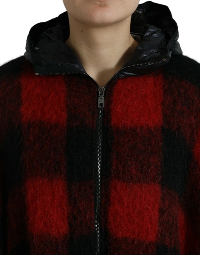 Shop Dolce & Gabbana Elegant Buffalo Check Poncho Women's Jacket In Black And Red