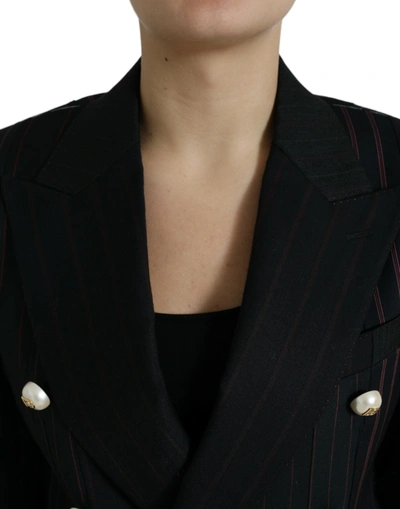 Shop Dolce & Gabbana Elegant Striped Double Breasted Wool Women's Blazer In Black