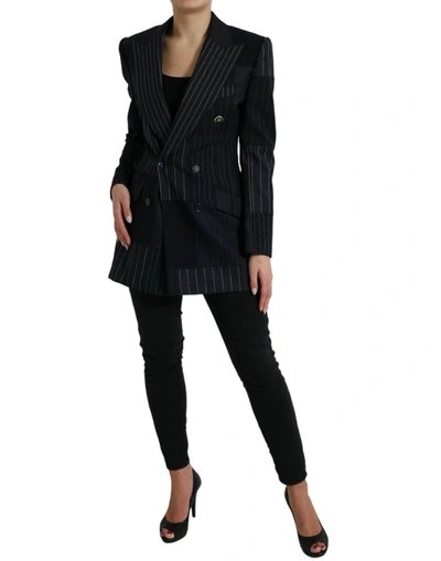 Shop Dolce & Gabbana Elegant Striped Virgin Wool Women's Blazer In Black
