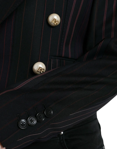 Shop Dolce & Gabbana Elegant Striped Double Breasted Wool Women's Blazer In Black