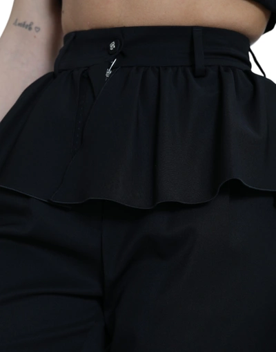 Shop Dolce & Gabbana Black Wool Ruffle High Waist Wide Leg Women's Pants