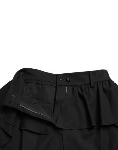 Shop Dolce & Gabbana Black Wool Ruffle High Waist Wide Leg Women's Pants