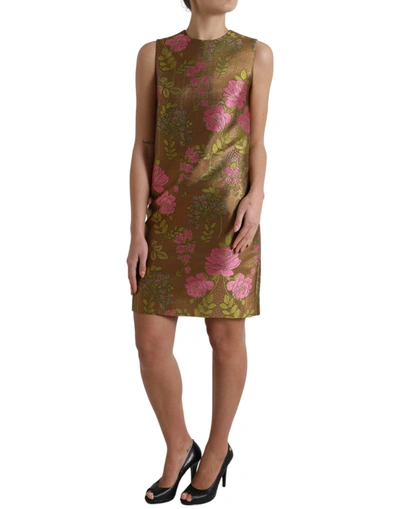 Shop Dolce & Gabbana Elegant Floral Shift Sleeveless Mini Women's Dress In Brown