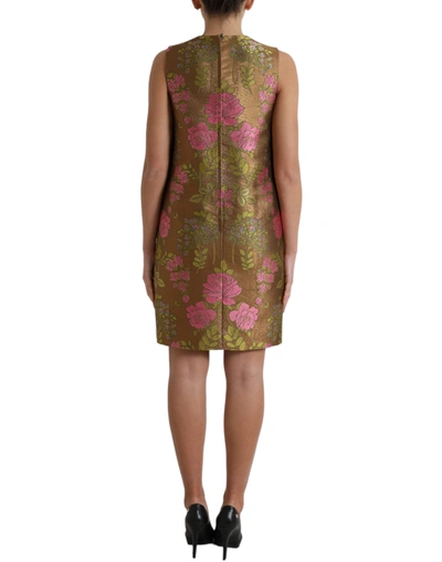 Shop Dolce & Gabbana Elegant Floral Shift Sleeveless Mini Women's Dress In Brown