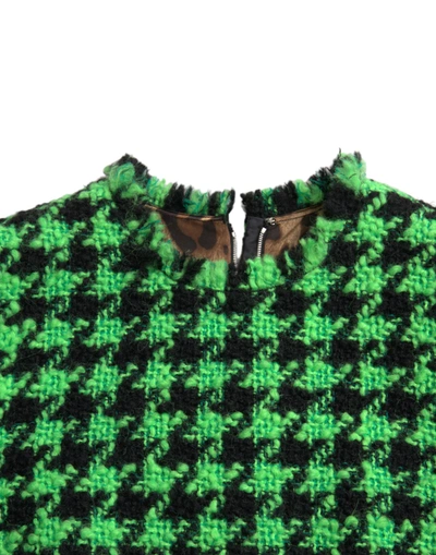 Shop Dolce & Gabbana Elegant Houndstooth Knitted Mini Women's Dress In Green