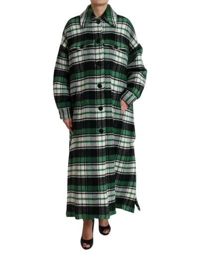 Shop Dolce & Gabbana Elegant Green Plaid Long Women's Coat