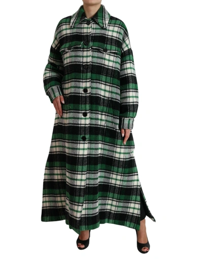 Shop Dolce & Gabbana Elegant Green Plaid Long Women's Coat