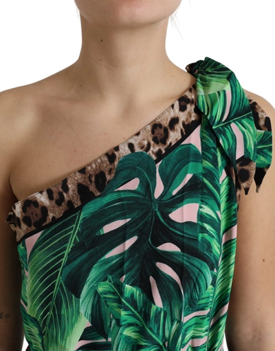Shop Dolce & Gabbana Tropical Jungle Print One-shoulder Women's Dress In Green