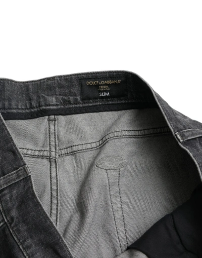 Shop Dolce & Gabbana Elegant Slim Fit Tattered Denim Men's Jeans In Gray