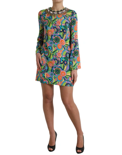 Shop Dolce & Gabbana Multicolor Geometric Silk Mini Women's Dress