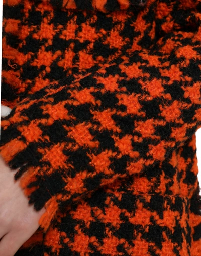 Shop Dolce & Gabbana Elegant Houndstooth Long Coat In Vibrant Women's Orange