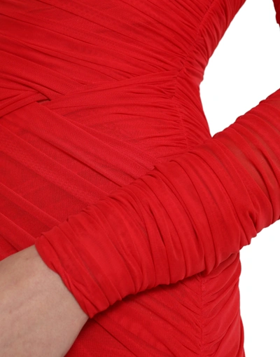 Shop Dolce & Gabbana Radiant Red Stretch Satin Midi Women's Dress