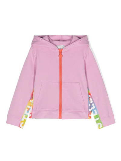 Shop Stella Mccartney Logo-print Zipped Hoodie In Pink & Purple