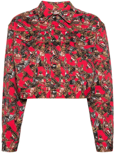 Shop Vivienne Westwood Marlene Orb Cropped Jacket In Red