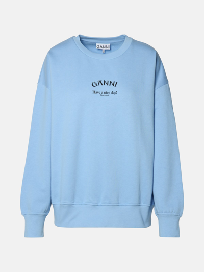 Shop Ganni Light Blue Organic Cotton Sweatshirt