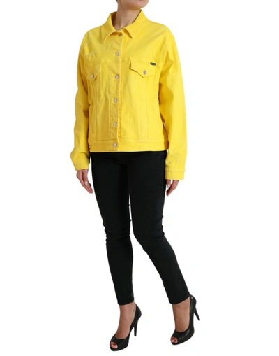 Shop Dolce & Gabbana Exquisite Yellow Denim Button-down Women's Jacket