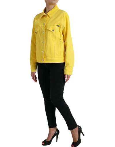Shop Dolce & Gabbana Chic Yellow Denim Button-down Women's Jacket