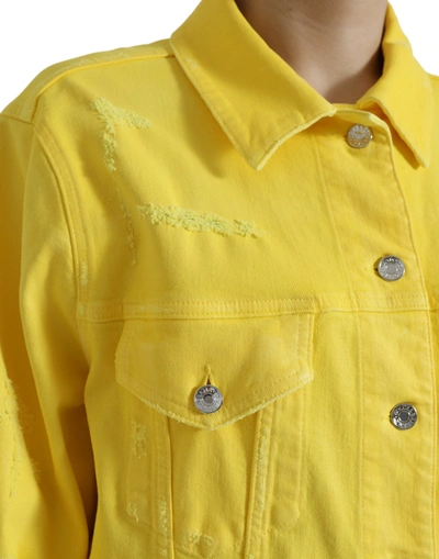 Shop Dolce & Gabbana Chic Yellow Denim Button-down Women's Jacket
