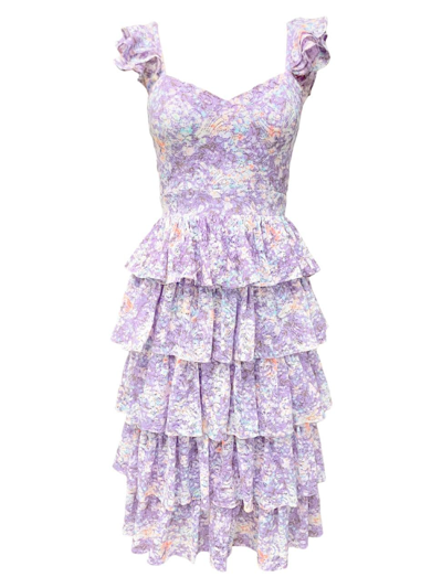 Shop Dress The Population Women's Kristen Floral Ruffle Minidress In Lavender Multi