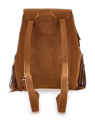 Monnalisa Microfiber Backpack With Fringes In Caramel