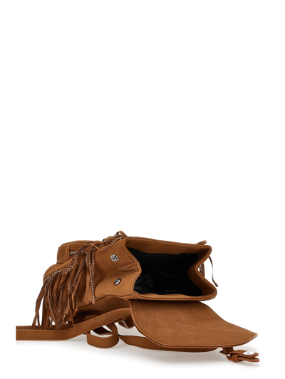 Monnalisa Microfiber Backpack With Fringes In Caramel