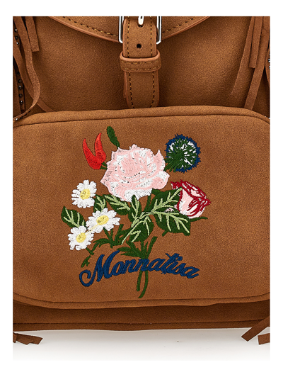 Monnalisa Microfiber Backpack With Fringes In Caramel