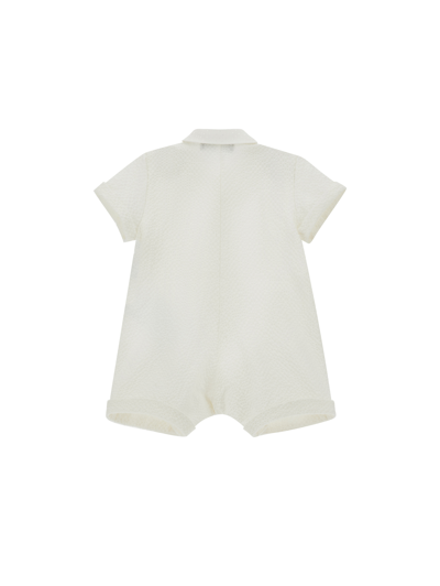 Monnalisa Seersucker Romper With Plastron In Cream