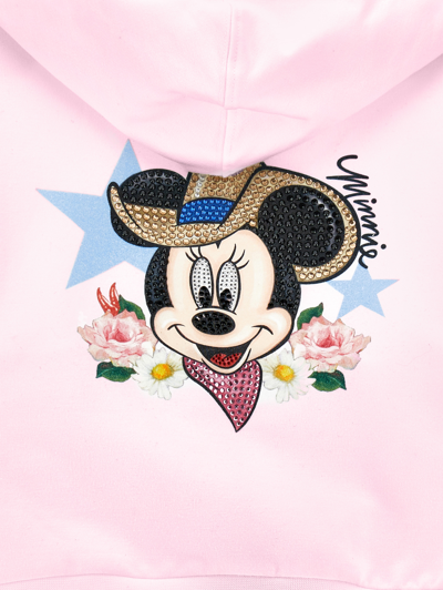 Shop Monnalisa Minnie Cotton Sweatshirt In Pink + White