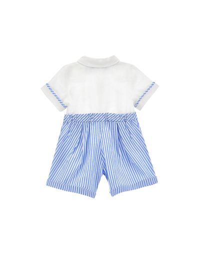 Shop Monnalisa Linen Romper With Bow Tie In White + Cloud
