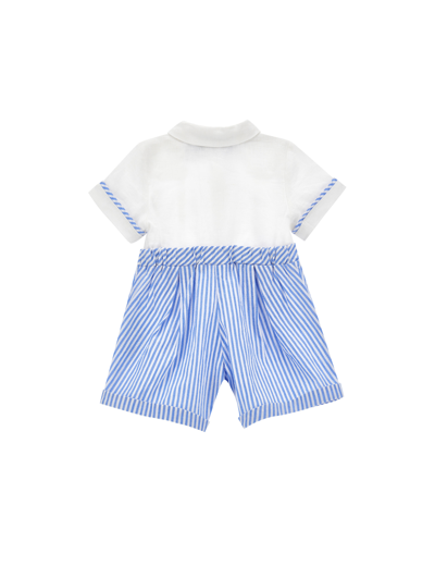 Monnalisa Linen Romper With Bow Tie In White + Cloud