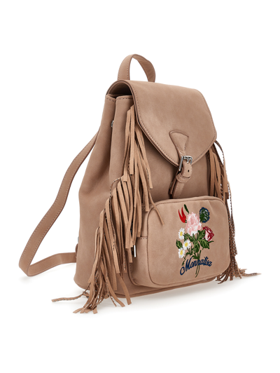 Monnalisa Microfiber Backpack With Fringes In Rosa Fairy Tale