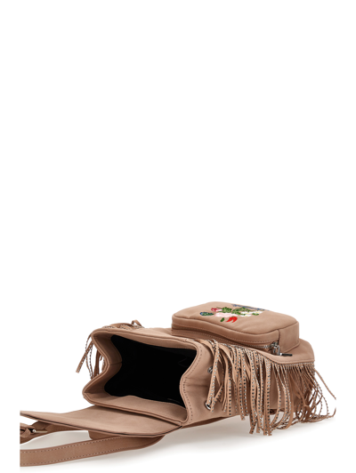Monnalisa Microfiber Backpack With Fringes In Rosa Fairy Tale