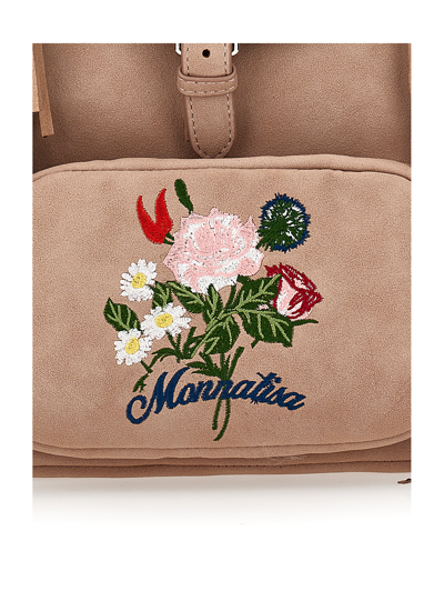 Monnalisa Microfiber Backpack With Fringes In Rosa Fairy Tale
